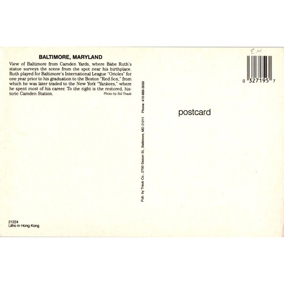 Baltimore Maryland Postcard Babe Ruth Statue Camden Yards Historic Architecture - Picture 2 of 2